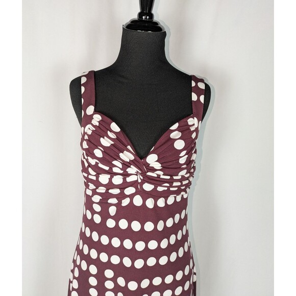 White House Black Market Dress 4 Women's Maroon Polka Dot A Line Jersey Twist - Picture 3 of 10